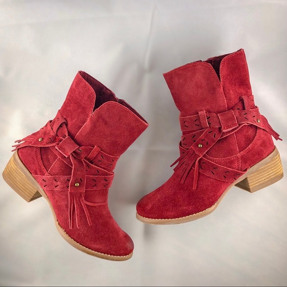 NWT Red Leather Booties - Picture 2 of 3